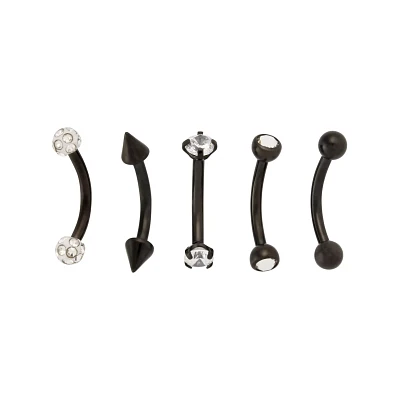 Multi-Pack CZ Black Spike Curved Barbells 5 Pack - 16 Gauge