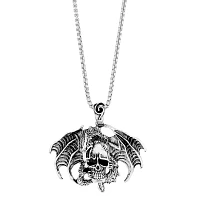 Silvertone Skull Dragon Necklace