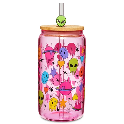 Pink Alien Glass Cup with Straw - 16 oz.
