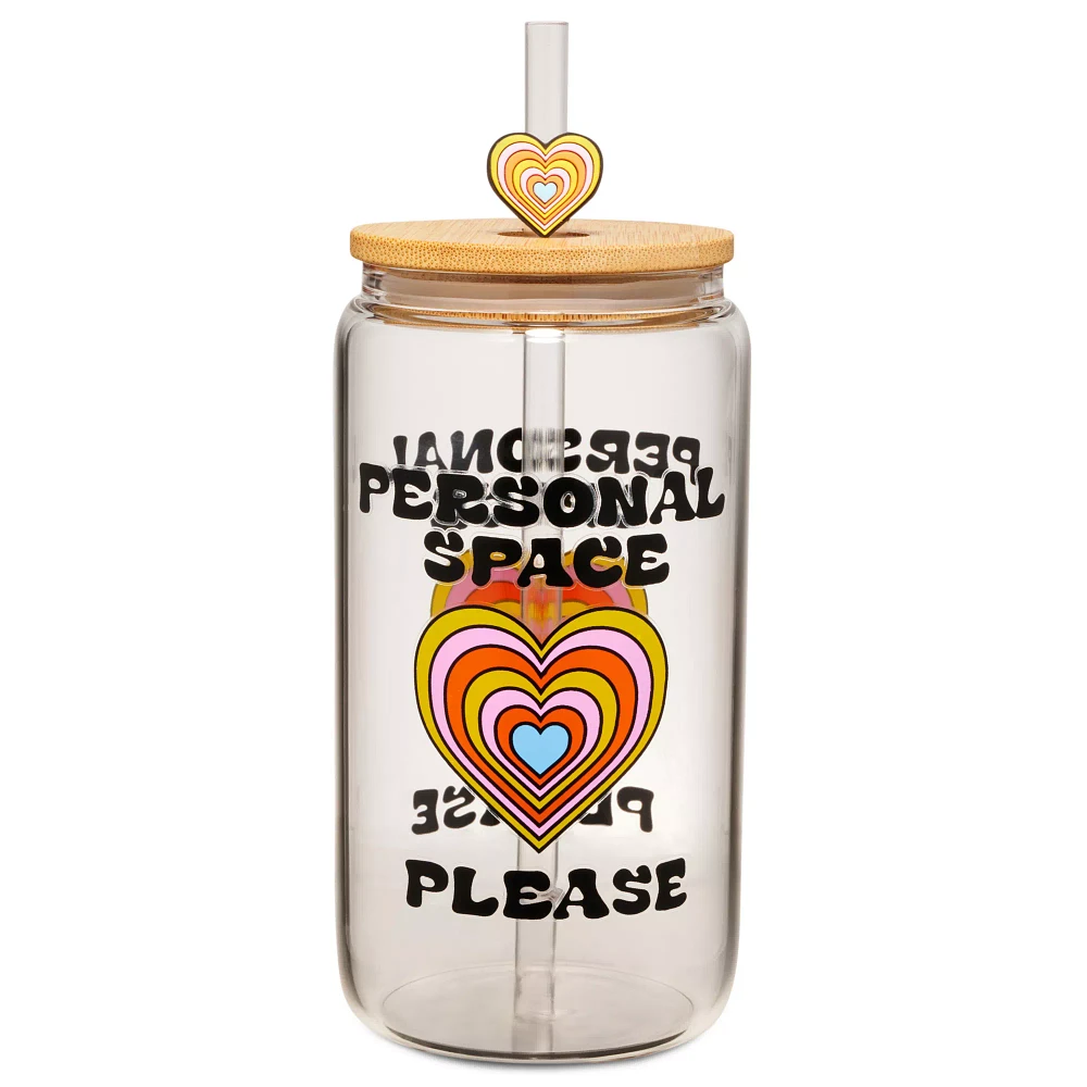 Personal Space Glass Cup with Straw - 16 oz.