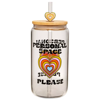 Personal Space Glass Cup with Straw - 16 oz.