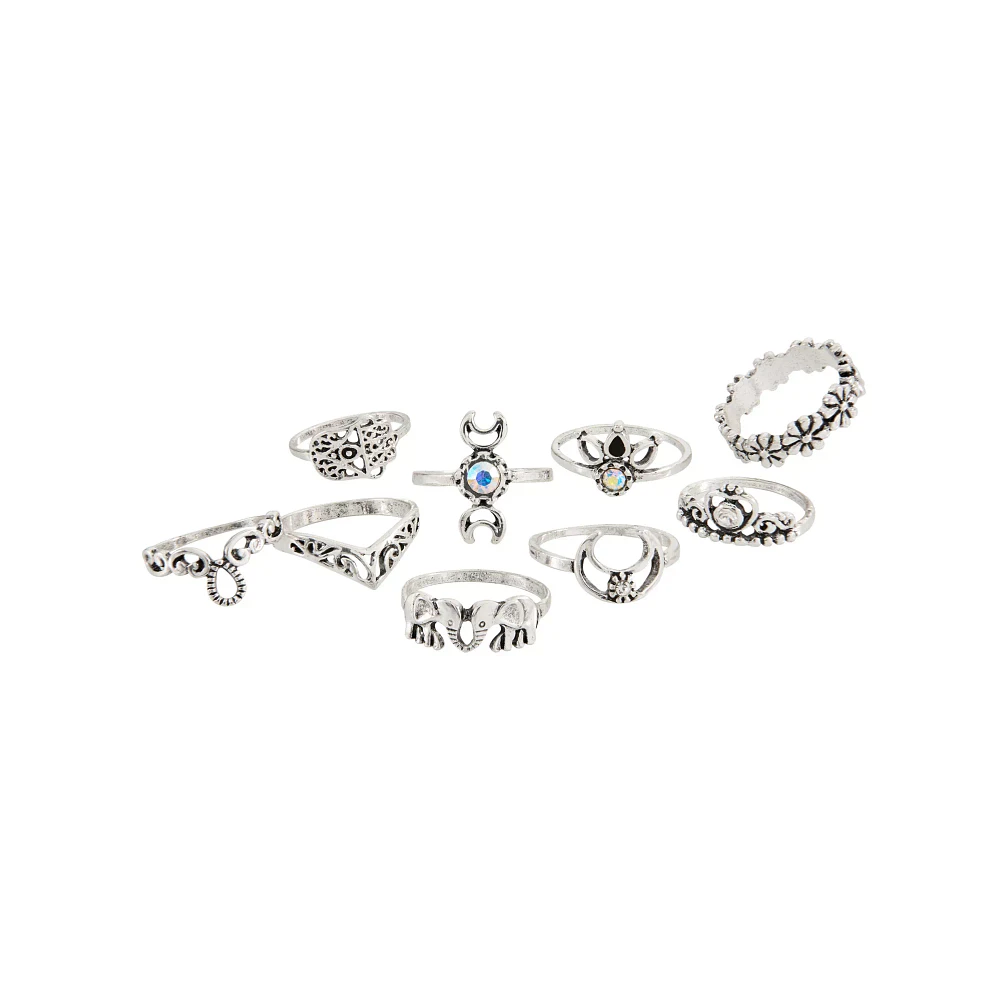 Multi-Pack CZ Crescent Moon Assorted Rings - 9 Pack