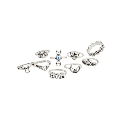 Multi-Pack CZ Crescent Moon Assorted Rings - 9 Pack