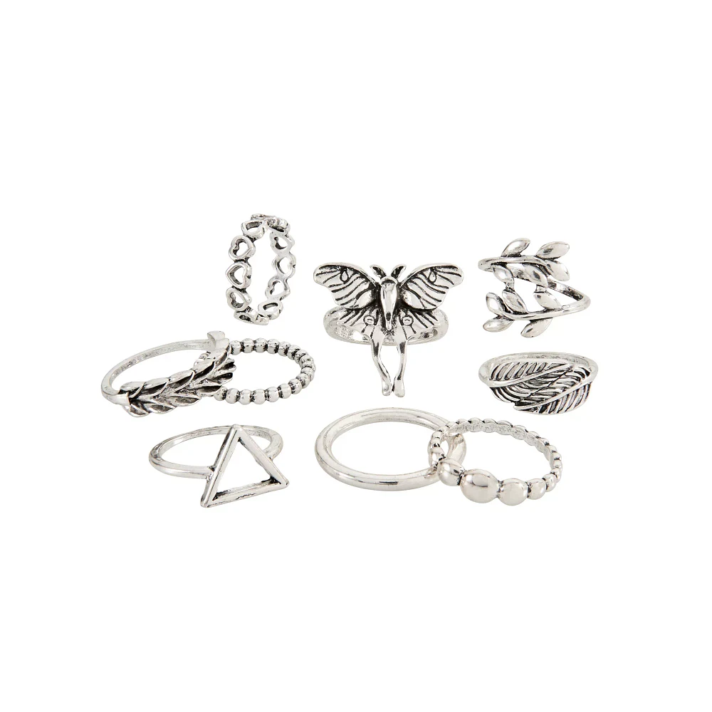 Multi-Pack Moth and Leaves Assorted Rings - 9 Pack