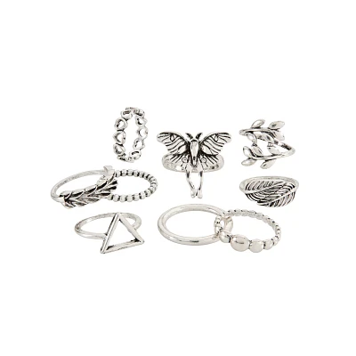 Multi-Pack Moth and Leaves Assorted Rings - 9 Pack