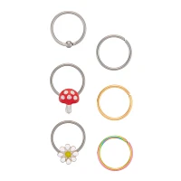Multi-Pack Mushroom Flower Hoop Nose Rings 6 Pack - 20 Gauge
