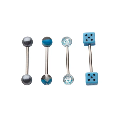 Multi-Pack Blue Dice Barbells 4 Pack - 14 Gauge
