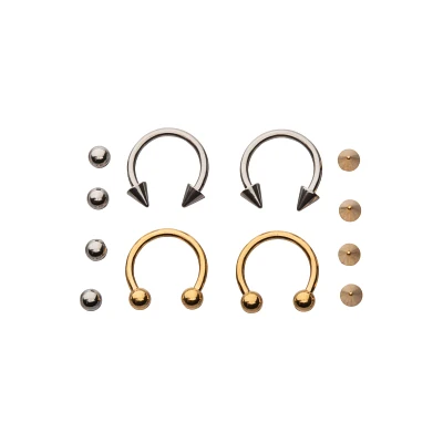 Multi-Pack Silvertone and Goldtone Horseshoe Rings with Extra Balls 4 Pack - 14 Gauge