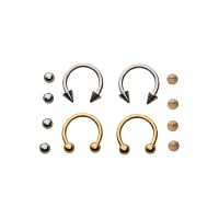 Multi-Pack Silvertone and Goldtone Horseshoe Rings with Extra Balls 4 Pack - 14 Gauge