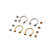 Multi-Pack Silvertone and Goldtone Horseshoe Rings with Extra Balls 4 Pack - 14 Gauge