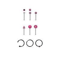 Multi-Pack CZ Pink Nose Pins and Hoop and Half Hoop Nose Rings 9 Pack - 20 Gauge