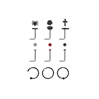 Multi-Pack CZ Black Spider L-Bend and Hoop Nose Rings 9 Pack - 20 Gauge