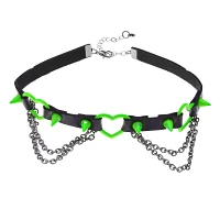 Neon Green Heart Spike Choker Necklace