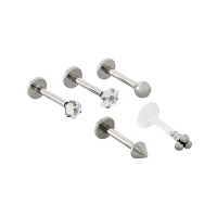 Multi-Pack CZ Threadless Labret Lip Rings 5 Pack - 16 Gauge