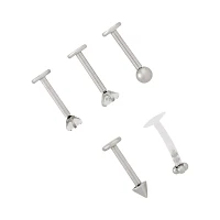 Multi-Pack CZ Threadless Labret Lip Rings 5 Pack - 16 Gauge
