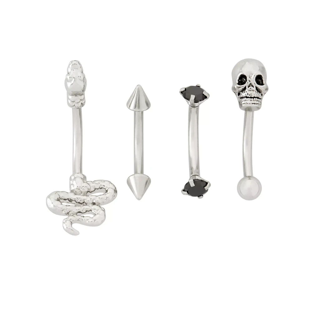 Multi-Pack Snake Skull Spike Curved Barbells 4 Pack - 16 Gauge