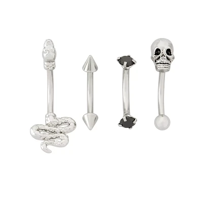 Multi-Pack Snake Skull Spike Curved Barbells 4 Pack - 16 Gauge