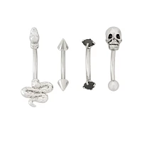 Multi-Pack Snake Skull Spike Curved Barbells 4 Pack - 16 Gauge