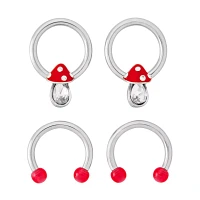 Multi-Pack CZ Mushroom Captive Bead and Horseshoe Rings 2 Pair - 14 Gauge