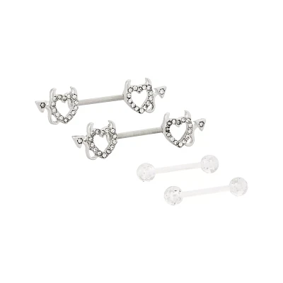 Multi-Pack Titanium Devil Heart Nipple Barbells 2 Pairs - 14 Gauge