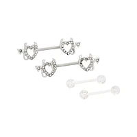 Multi-Pack Titanium Devil Heart Nipple Barbells 2 Pairs - 14 Gauge