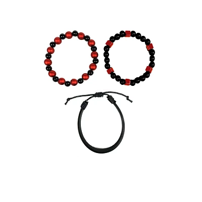 Multi-Pack Red and Black Beaded Bracelets - 3 Pack