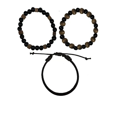 Black and Brown Beaded and Cord Bracelets - 3 Pack