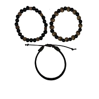 Black and Brown Beaded and Cord Bracelets - 3 Pack