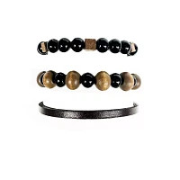 Black and Brown Beaded and Cord Bracelets - 3 Pack