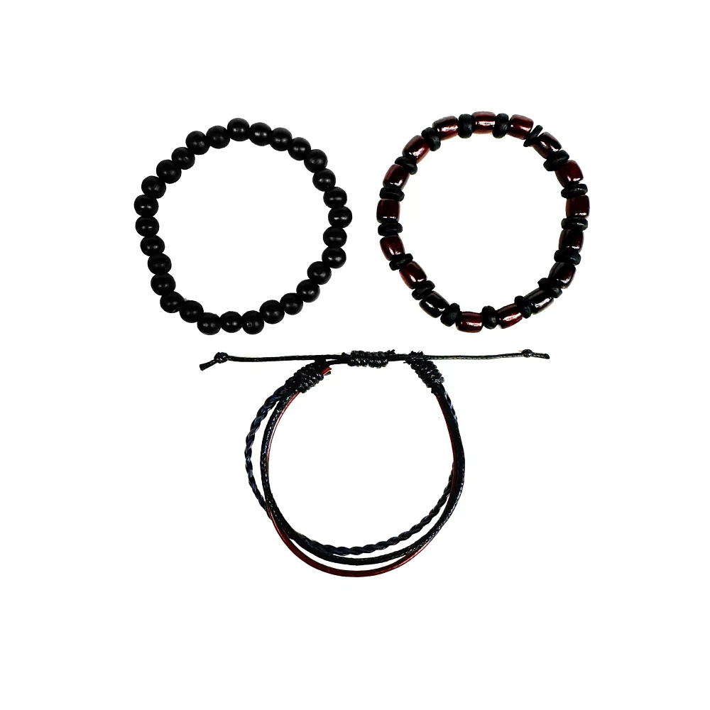 Multi-Pack Black and Brown Beaded Braid Bracelets - 3 Pack