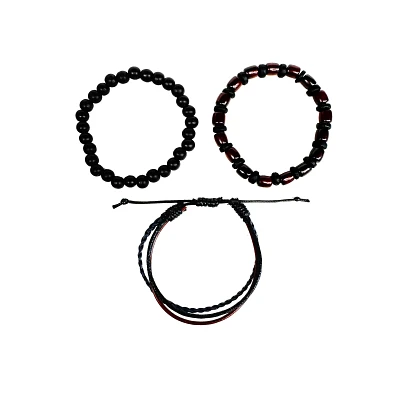 Multi-Pack Black and Brown Beaded Braid Bracelets - 3 Pack