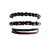 Multi-Pack Black and Brown Beaded Braid Bracelets - 3 Pack
