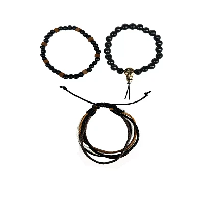 Multi-Pack Black and Brown Cord and Beaded Bracelets - 3 Pack
