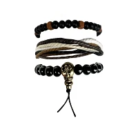 Multi-Pack Black and Brown Cord and Beaded Bracelets - 3 Pack