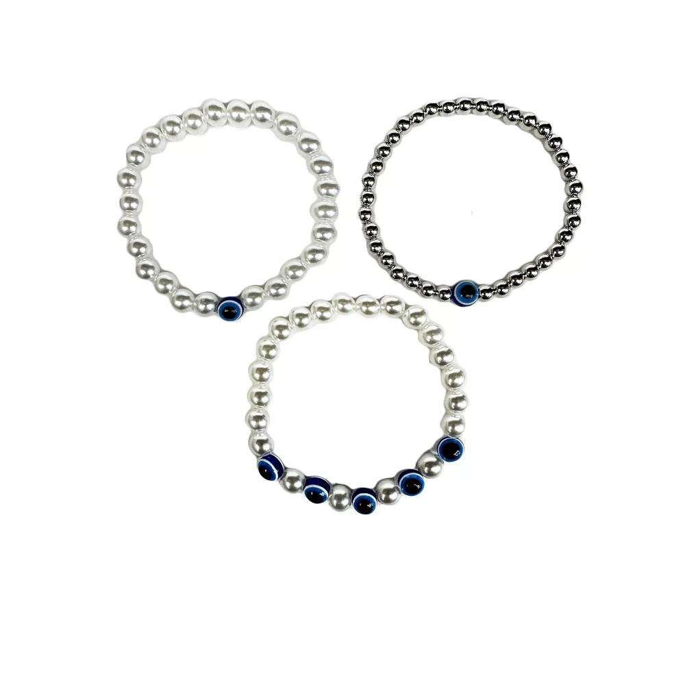 Multi-Pack Faux Pearl and Evil Eye Bracelets - 3 Pack
