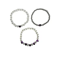 Multi-Pack White and Purple Beaded Evil Eye Bracelets - 3 Pack