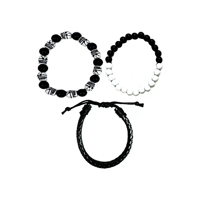 Multi-Pack Black and White Skull Bracelets - 3 Pack