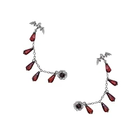 CZ Red and Black Bat Dangle Ear Cuffs