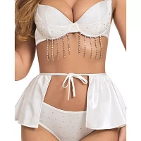 3 Piece White Sequin Lingerie Set