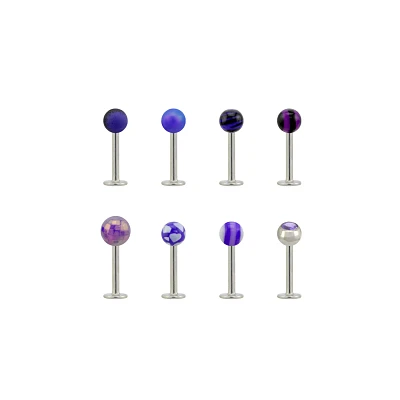 Multi-Pack CZ Silvertone Labret Lip Rings Pack