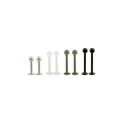 Multi-Pack G23 Titanium Silvertone and Black Labrets 8 Pack - 16 Gauge