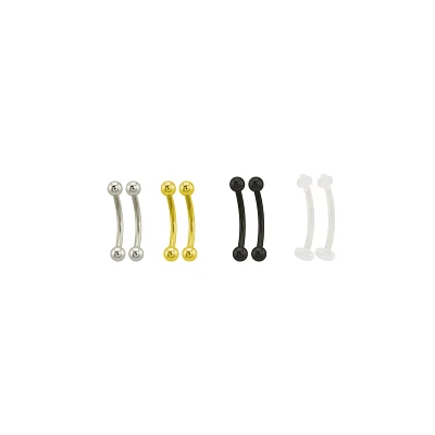 Multi-Pack Acrylic Plated Curved Barbells 8 Pack - 16 Gauge