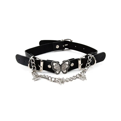 CZ Butterfly Chain Dangle Choker Necklace