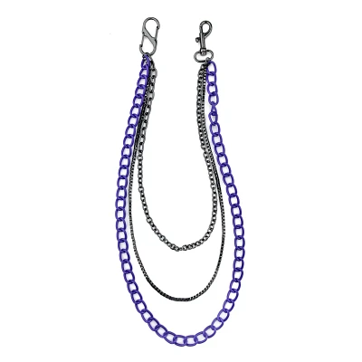 Purple and Silvertone Triple Row Wallet Chain
