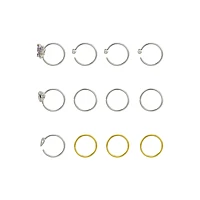 Multi-Pack CZ Silvertone and Goldtone Hoop Nose Ring 12 Pack - 20 Gauge