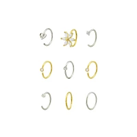 Multi-Pack CZ Goldtone and Silvertone Heart and Flower Hoop and Half Hoop Nose Rings 9 Pack - 20 Gauge