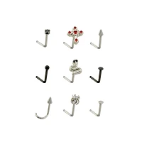 Multi-Pack Titanium Cross and Spider L-Bend Nose Pins 9 Pack - 20 Gauge