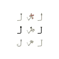 Multi-Pack Titanium Cross and Spider L-Bend Nose Pins 9 Pack - 20 Gauge