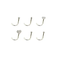 Multi-Pack Goldtone and Black Heart L-Bend Nose Rings 6 Pack - 20 Gauge