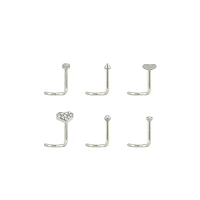 Multi-Pack Goldtone and Black Heart L-Bend Nose Rings 6 Pack - 20 Gauge